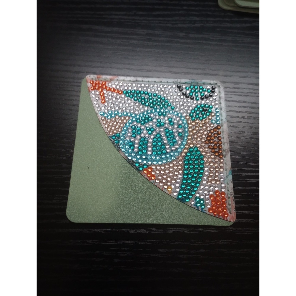 Handmade Diamond Painting Sea Turtle Corner Bookmark Faux Leather 4" x 4" New